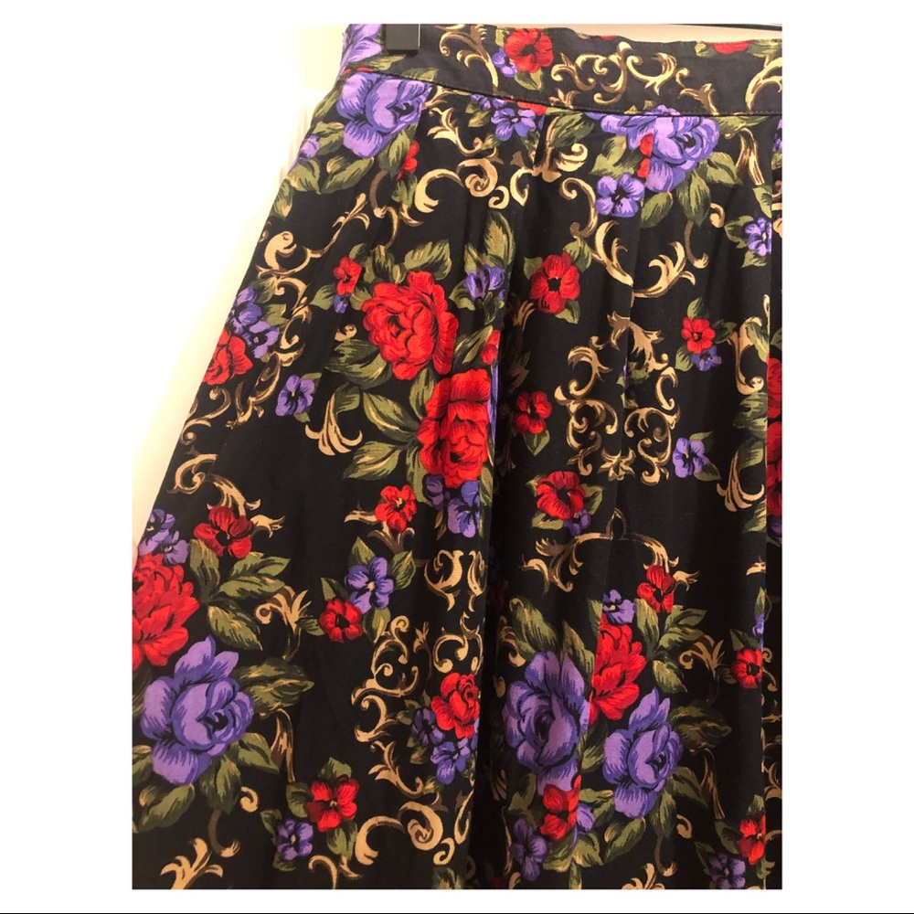 Vintage Black & Red Floral Skirt